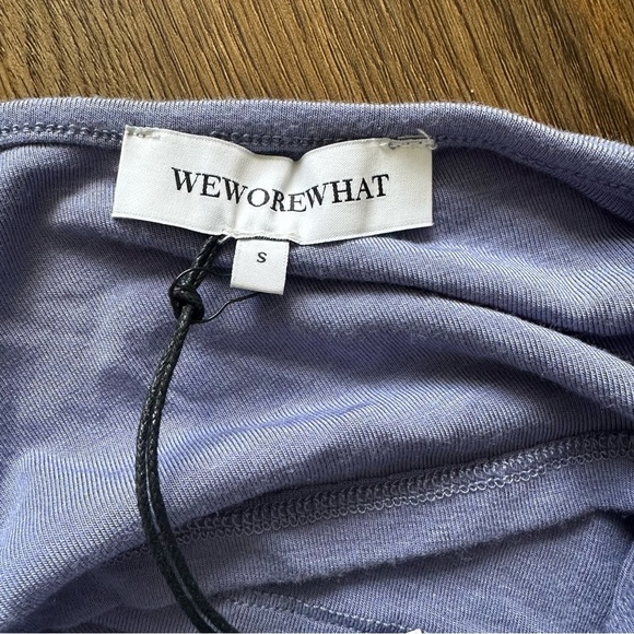 WE WORE WHAT Cut Out One Shoulder Tank Top Size Small Slate Blue Jersey Crop NEW - Picture 4 of 5